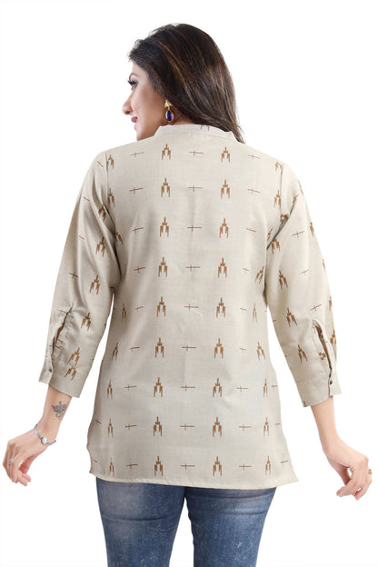 Snehal Creations Beige Cotton Blended Casual Short Tunic Top - Distacart