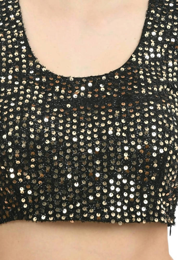 Mominos Fashion All Season Wear Olive Green And Black Ruffled With Blouse 