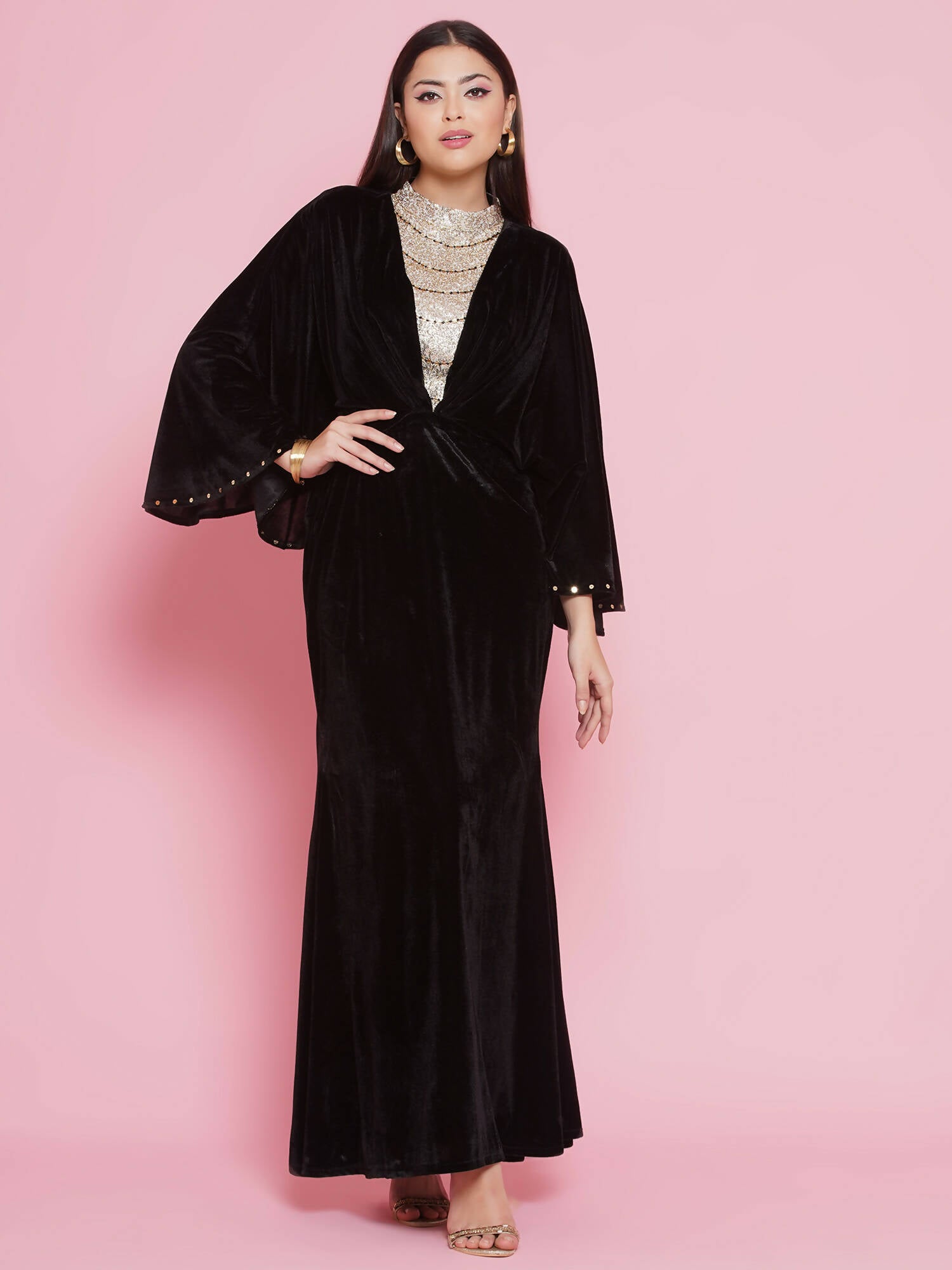 Women Republic Black Velvet Embellished Gown - Distacart