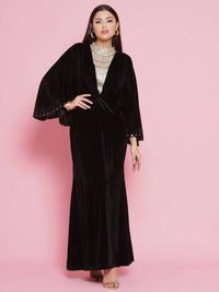 Thumbnail for Women Republic Black Velvet Embellished Gown - Distacart