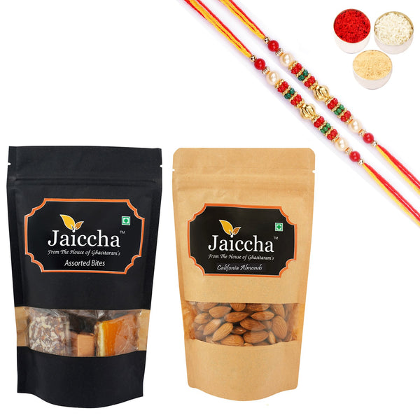 Ghasitaram Assorted Bites, Almonds With 2 Pearl Beads Rakhis - Distacart