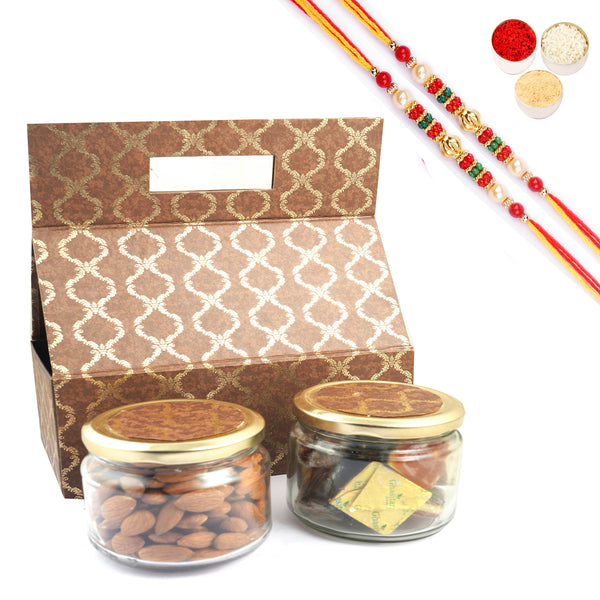 Ghasitaram Assorted Bites and Almonds With 2 Pearl Beads Rakhis - Distacart