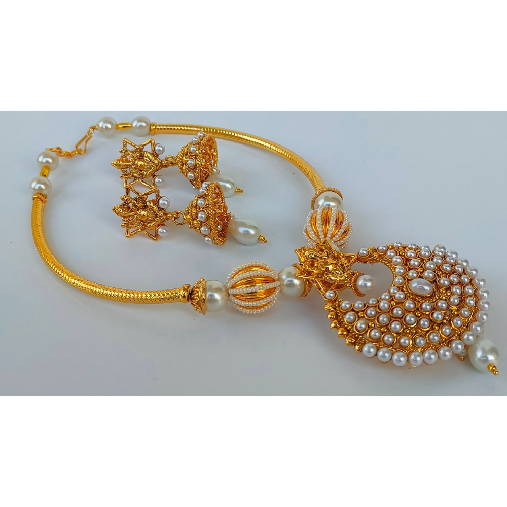 White Kemp Ganesh Temple Neckalce Set - Distacart