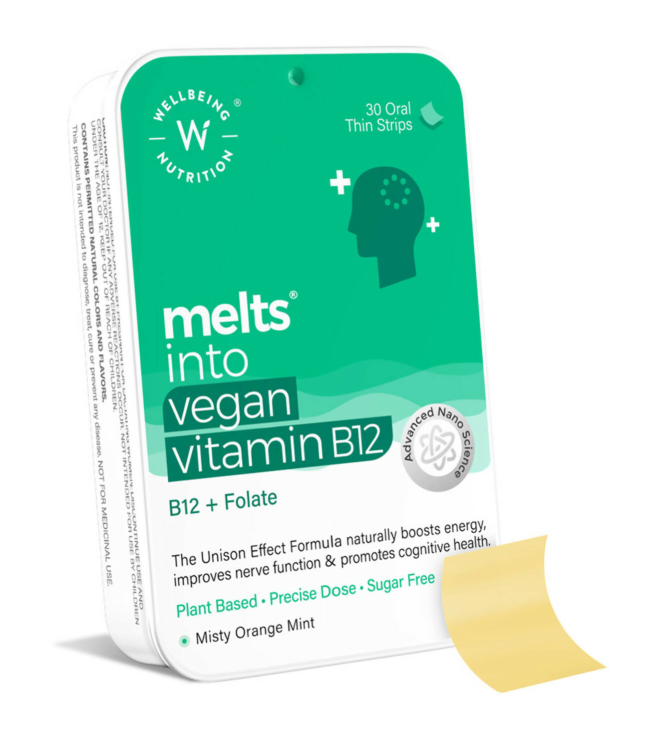 Wellbeing Nutrition Melts Vegan Vitamin B12 Thin Strips-Misty Orange Mint Flavor - Distacart