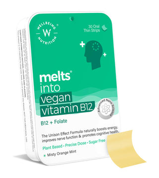 Wellbeing Nutrition Melts Vegan Vitamin B12 Thin Strips-Misty Orange Mint Flavor - Distacart