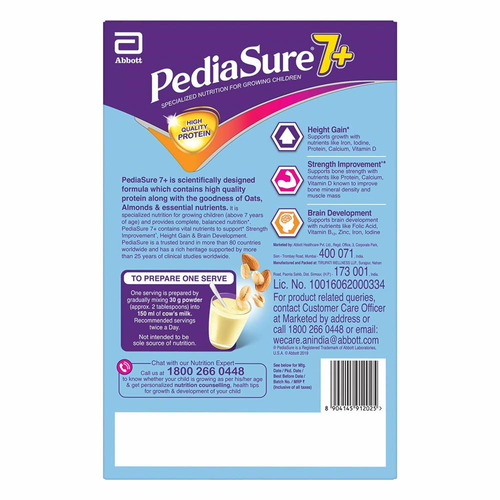 Pediasure 7 Plus Oats & Almond Nutrition Drink Powder Vanilla Flavour - Distacart