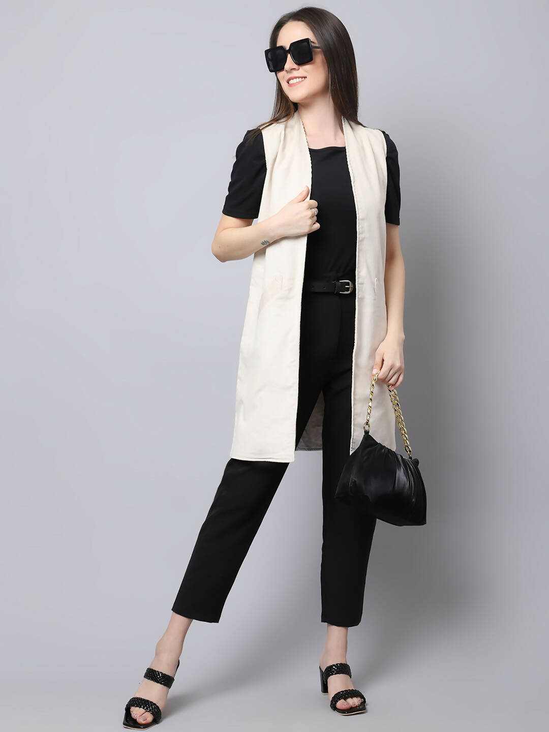 Even Apparels White Polywool Open Front Corduroy Women's Long Coat - Distacart