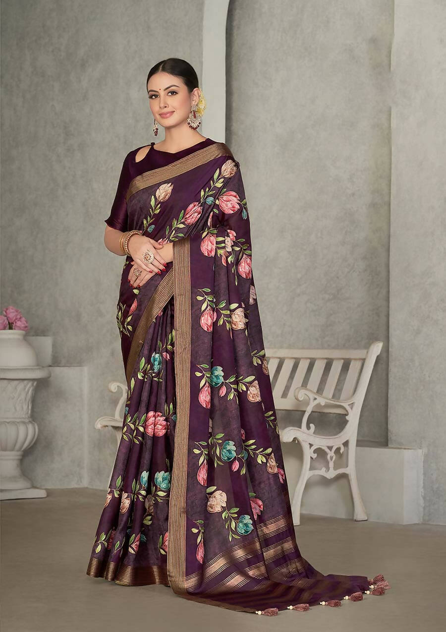 Purple Rangkat Tussar Silk Woven Design Saree with Unstitched Blouse - Mohmanthan Eshani - Distacart