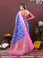 Thumbnail for Lorenvalley Fashion Blue Cotton Woven Design Zari Meenakari Weaving Saree - Distacart