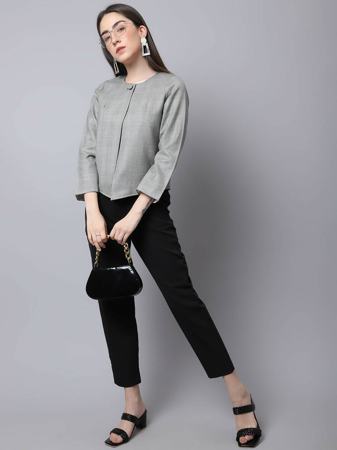 Even Apparels Grey Polywool Open Front Statement Women's Jacket (BF662) - Distacart