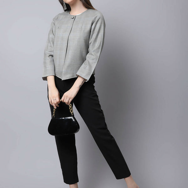 Even Apparels Grey Polywool Open Front Statement Women's Jacket (BF662) - Distacart