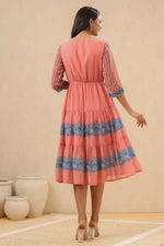 Thumbnail for Juniper Womens Pink Georgette Printed Tiered Midi Dress - Distacart