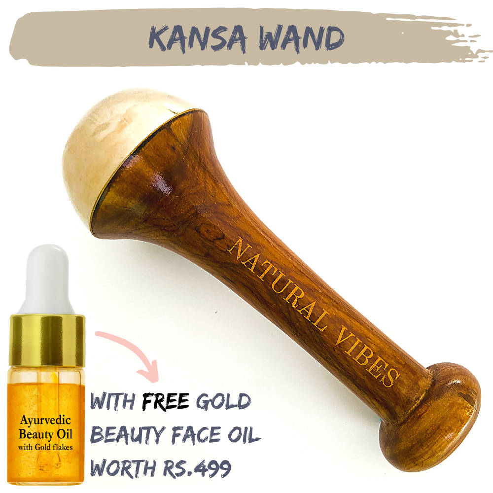 Natural Vibes Kansa Face Massage Wand with Free Gold Beauty Elixir Oil - Distacart