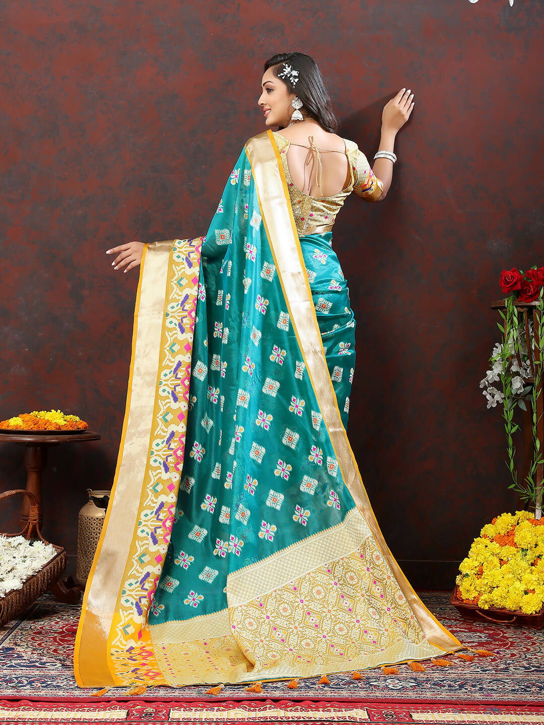 Lorenvalley Fashion Teal Organza Silk Woven Design with Meenakari Weaving Saree - Distacart