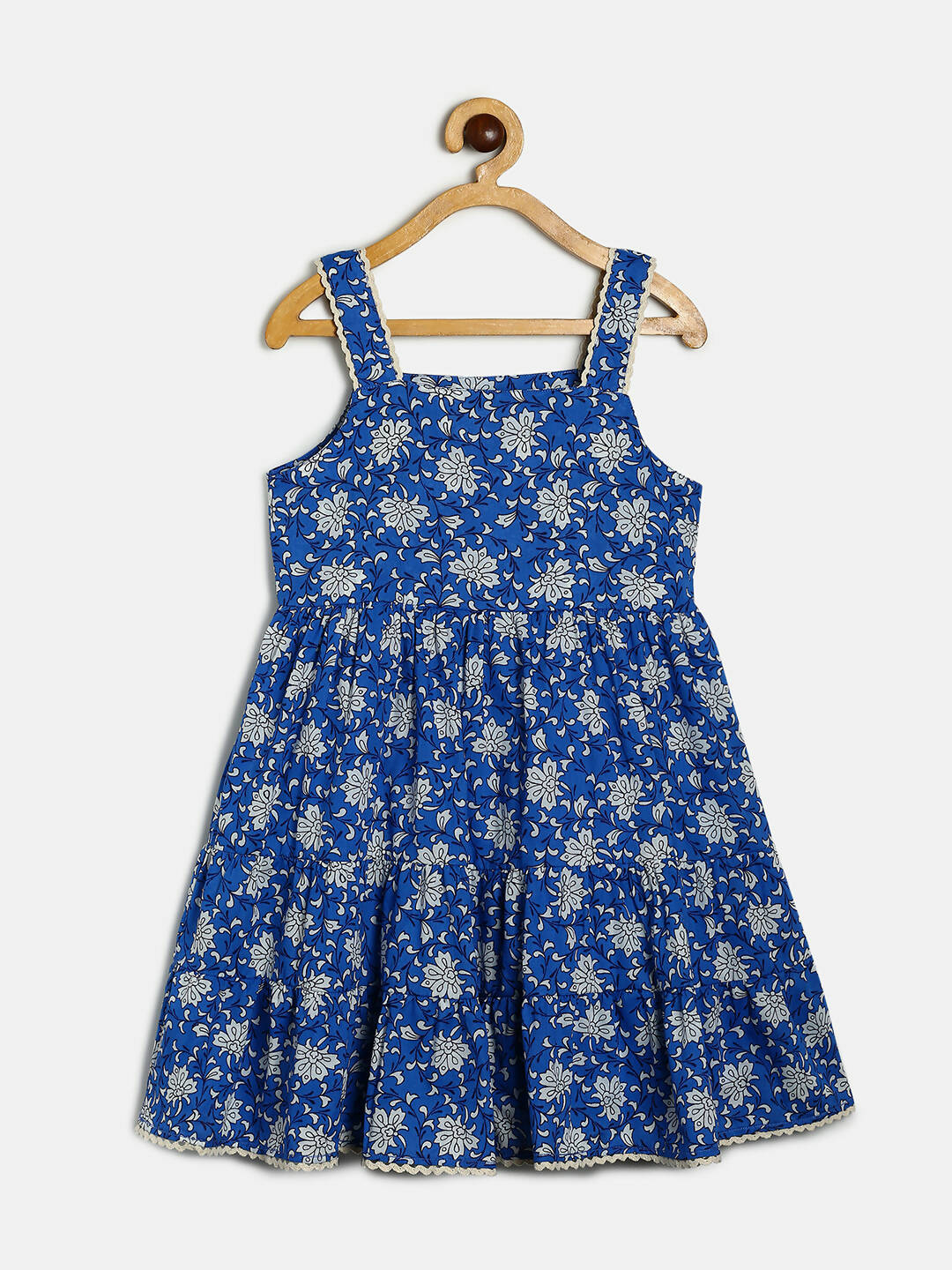 Manet Girls Cotton Layer Frock Printed - Blue - Distacart