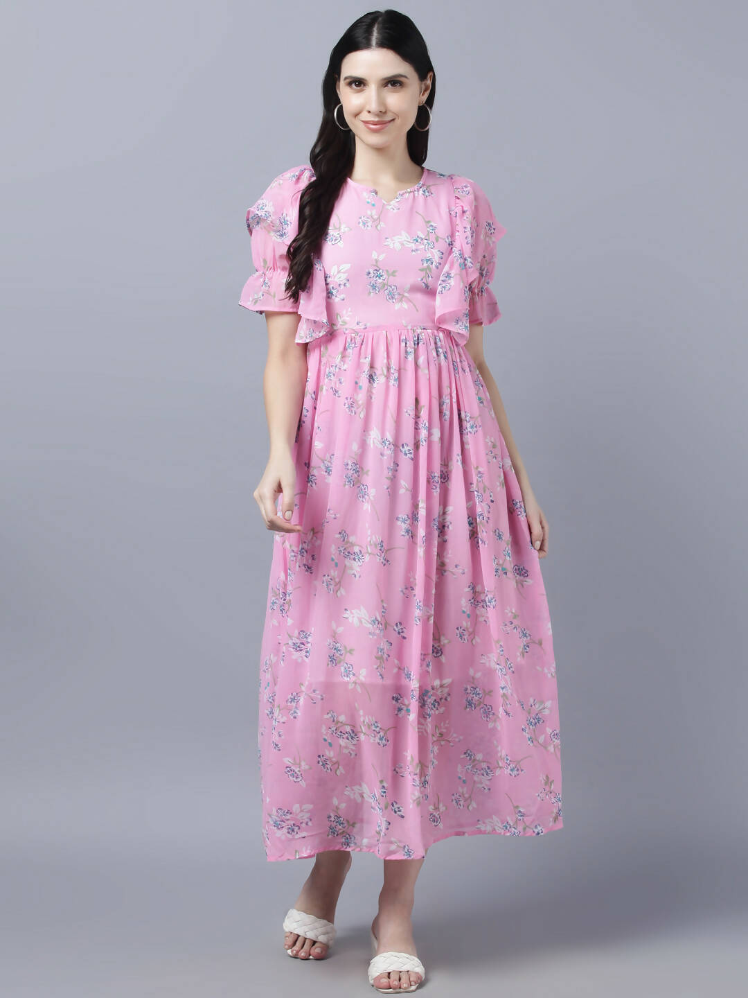 Myshka Women Pink Printed Fit and Flare Dress - Distacart