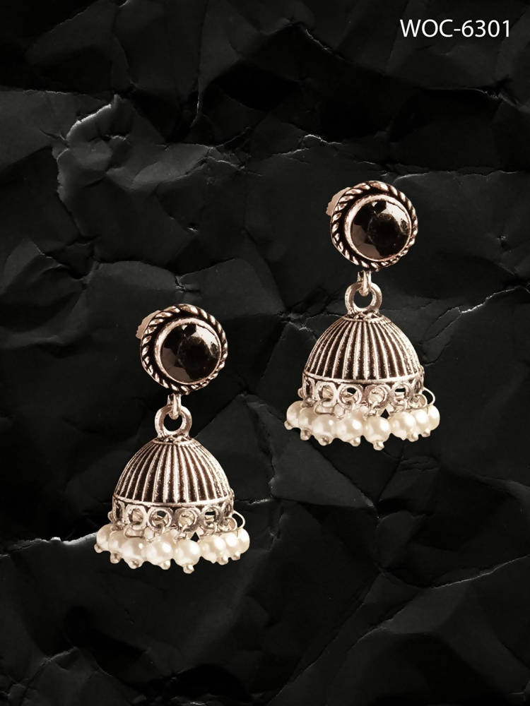 Mominos Fashion Johar Kamal Oxidised Stone Stud Jhumka