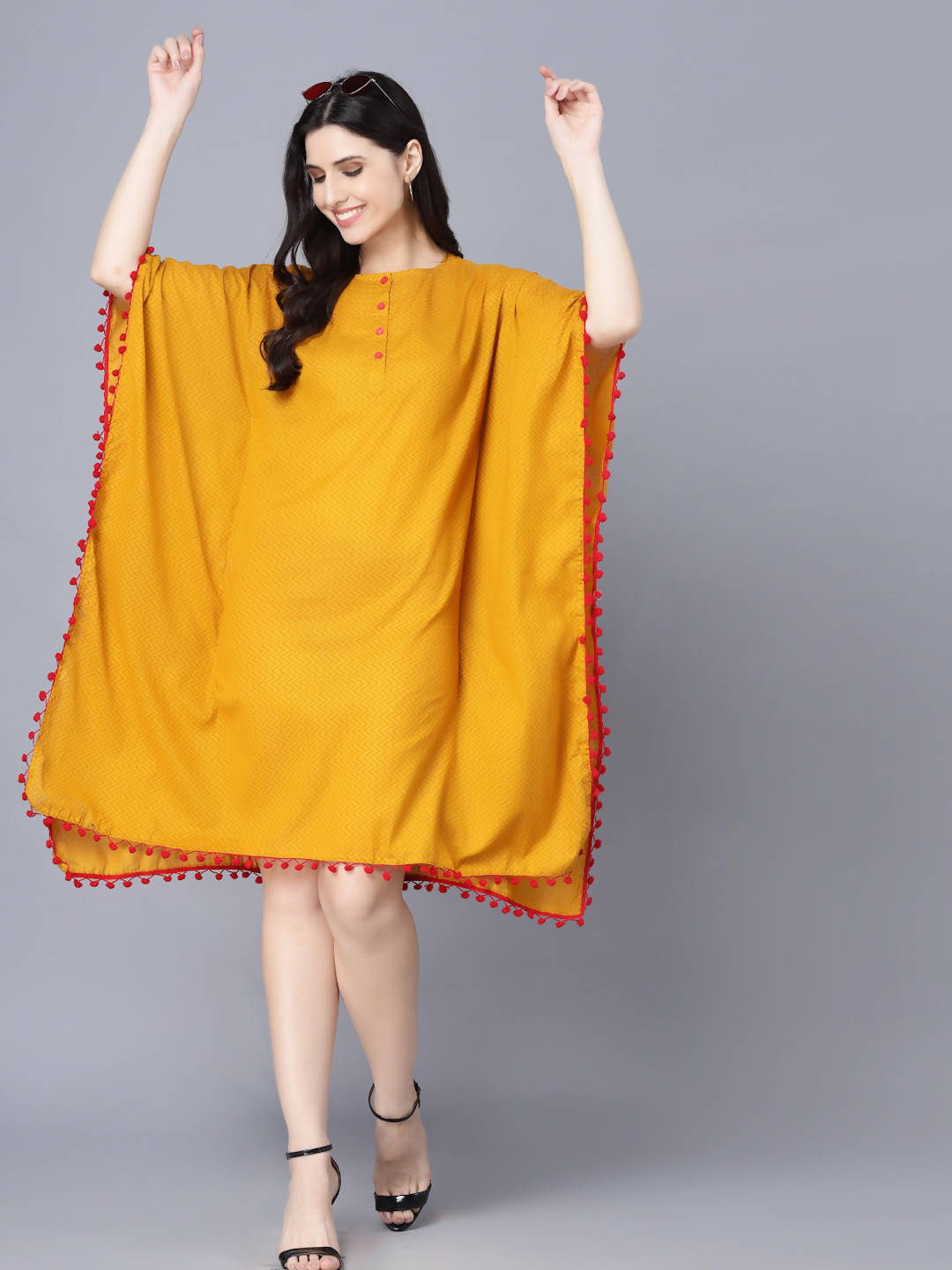 Myshka Mustard Yellow Layered Kaftan Dress - Distacart