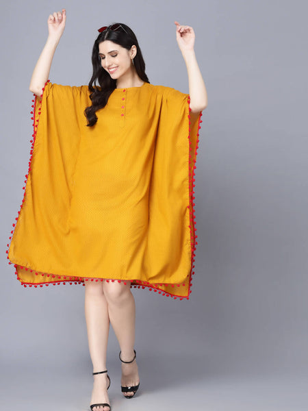 Myshka Mustard Yellow Layered Kaftan Dress - Distacart