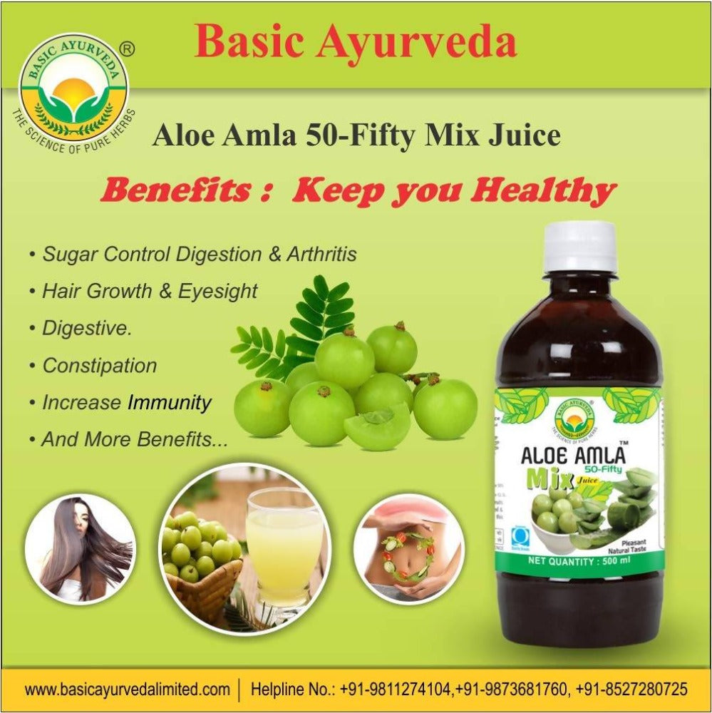 Basic Ayurveda Aloe Amla 50-Fifty Mix Juice Benefits