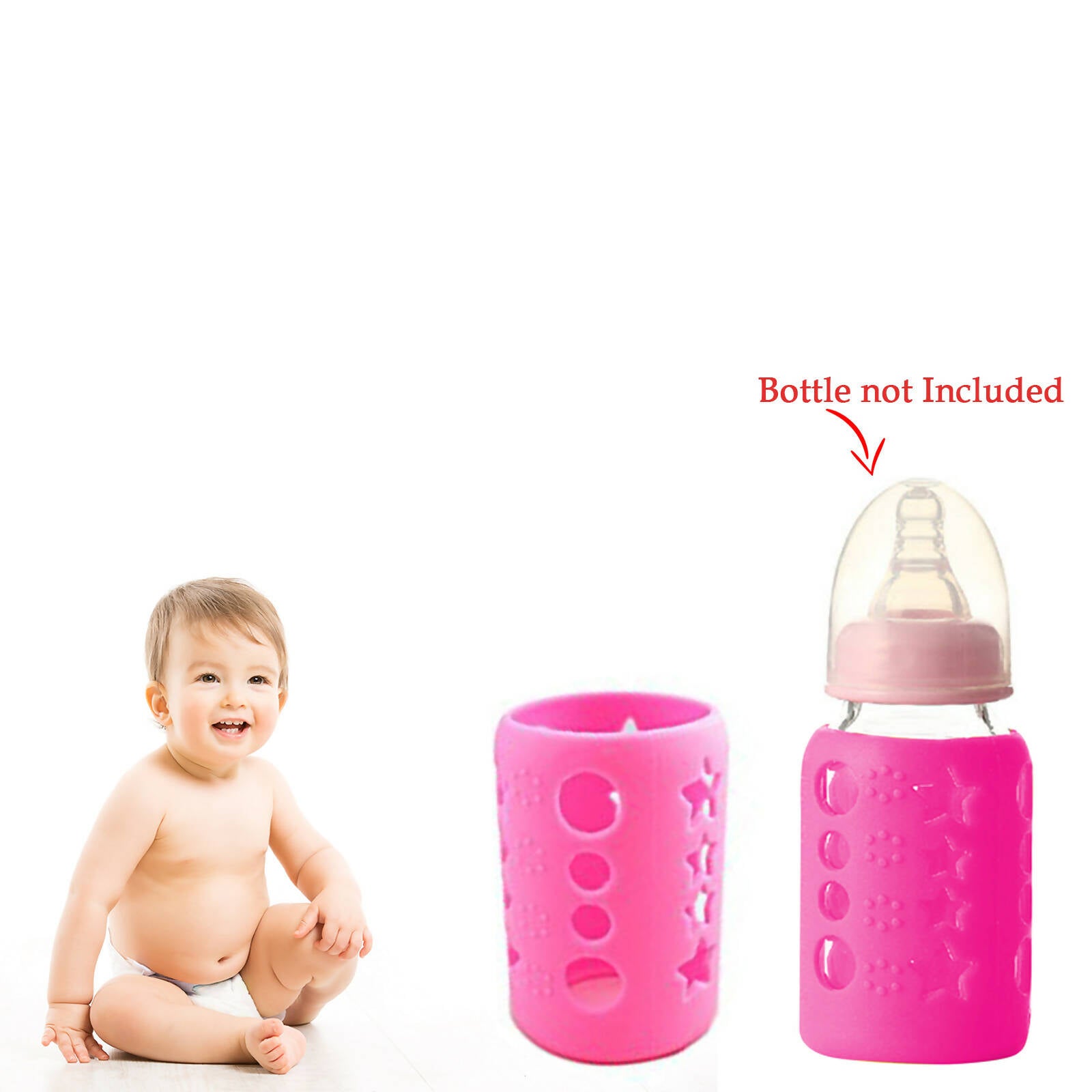 Safe-O-Kid Silicone Baby Feeding Bottle Cover Cum Sleeve for Insulated Protection 120mL- Pink - Distacart