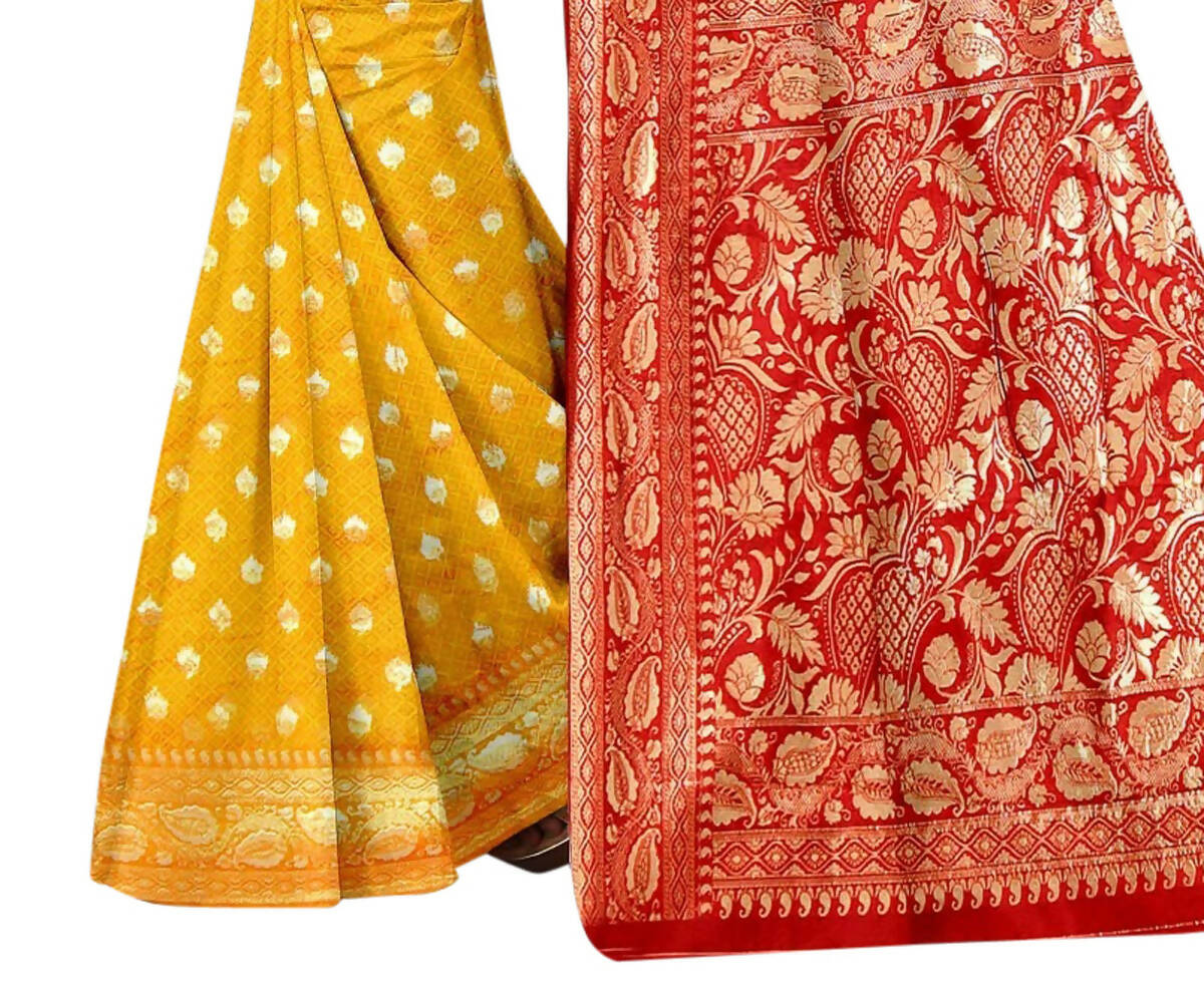 Vamika Mustard Weaving Banarasi Jacquard Saree - Distacart