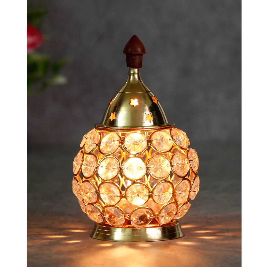eCraftIndia Gold-Toned & Transparent Crystal & Brass Akhand Diya - Distacart