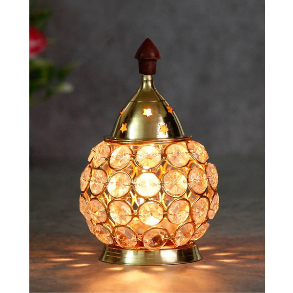 eCraftIndia Gold-Toned & Transparent Crystal & Brass Akhand Diya - Distacart