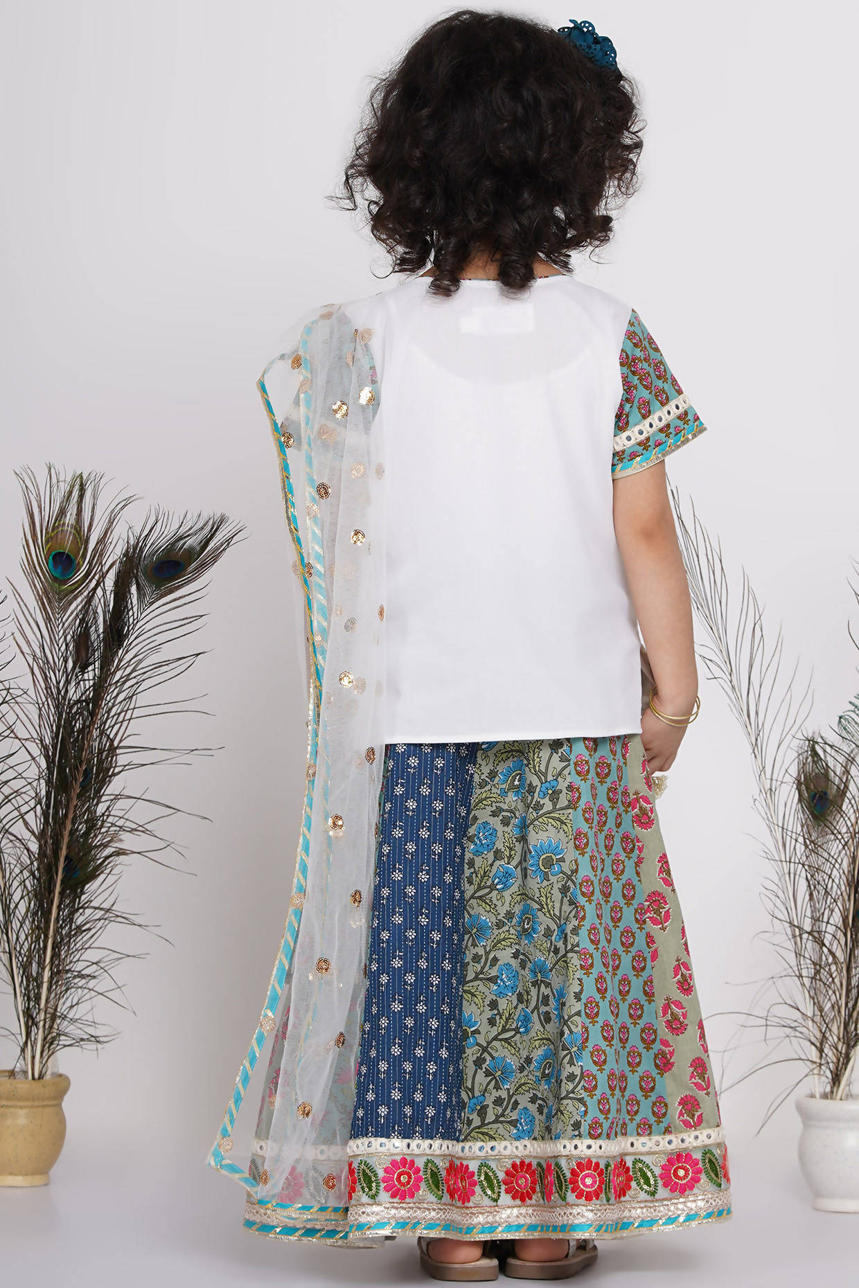 Little Bansi Cotton Embroidery Kurta With Lehenga & Tussel - White & Multicolor - Distacart
