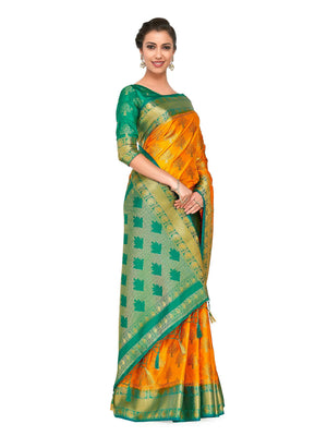 Mimosa Women's Gold Kanchipuram Silk Saree - Distacart