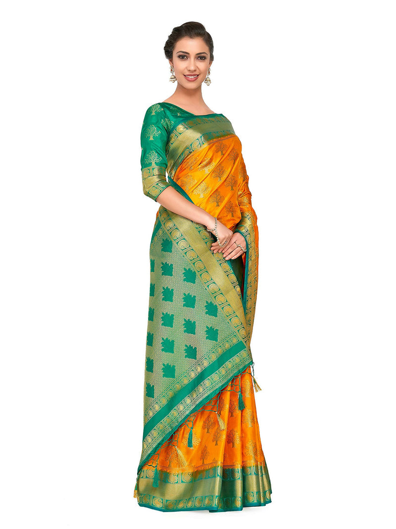 Mimosa Women&#39;s Gold Kanchipuram Silk Saree - Distacart