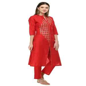 Lagi Women's Red Poly silk Straight Embroidred Kurta Pant (RO115B)
