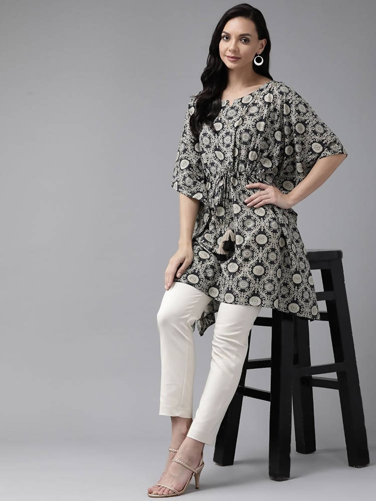 Yufta Women Black & Beige Printed Kaftan Kurta
