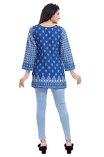 Thumbnail for Snehal Creations Royal Blue Faux Crepe Short Kurti Tunic Top