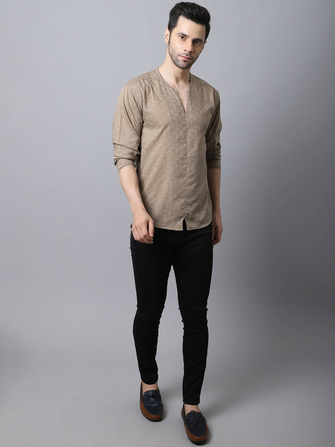 Even Apparels Beige Pure Cotton Round Neck Slit Men's Kurta - Distacart