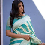 Thumbnail for DEIANA'S Beautiful Golden Jari with New Design Soft Lichi Silk Saree - Sky - Distacart