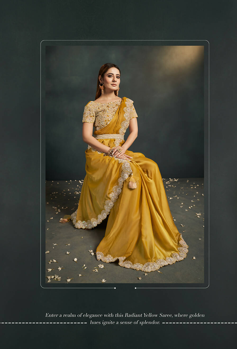 Mustard Organza Silk Crepe Cord Sequence & Thread Embroidered & Stone Work Saree - Moh-Manthan Royal Enigma - Distacart