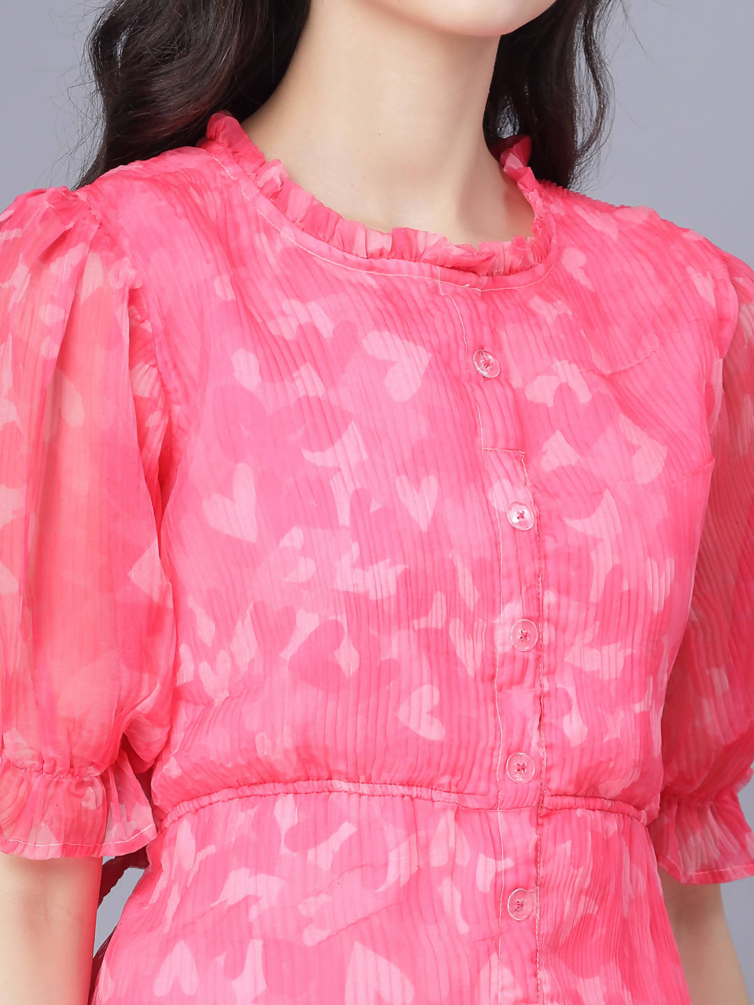 Myshka Women Pink White Floral Organic Cotton Midi Dress - Distacart
