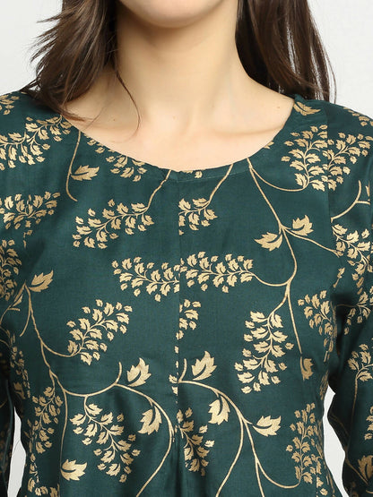 Rudra Bazaar Green Gold Printed Short Kurti With Skirt - Distacart