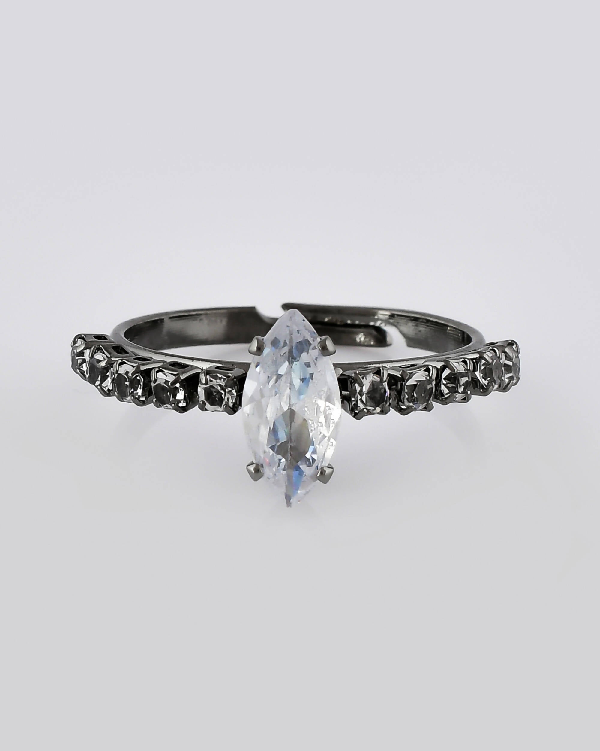 VOJ white CZ-detail Stainless Steel Cubic Zirconia Rhodium Plated Adjustable Finger Ring - Distacart