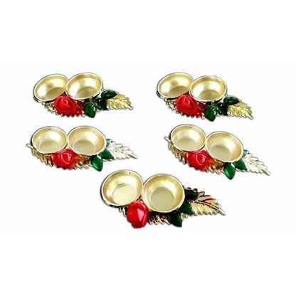 Leaf Shaped Haldi Kumkum Holder with Kundans - 1 Piece - Distacart