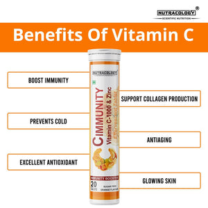 Nutracology Cimmunity Vitamin C 1000mg Effervescent Tablet For Glowing Skin, Immunity Booster - Distacart