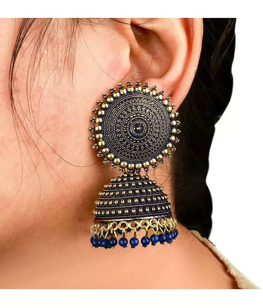 Mominos Fashion Joharkamal Gold-Plated Meenakari Jhumkas For Women & Girls (Blue) - Distacart