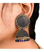 Thumbnail for Mominos Fashion Joharkamal Gold-Plated Meenakari Jhumkas For Women & Girls (Blue) - Distacart