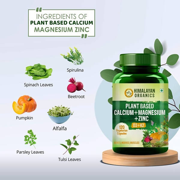 Himalayan Organics Plant Based Calcium + Magnesium + Zinc, D3+K2 Vegetarian Capsules - Distacart