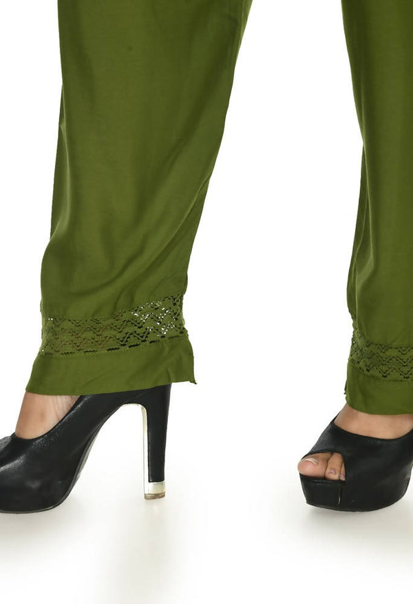 Mominos Fashion Moeza Reyon Cotton Mehndi Green Color Straight Palazzo