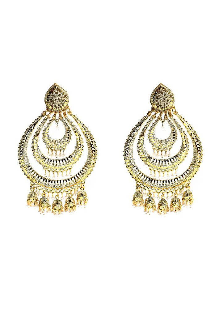 Tehzeeb Creations White And Golden Colour Earrings With Pearl