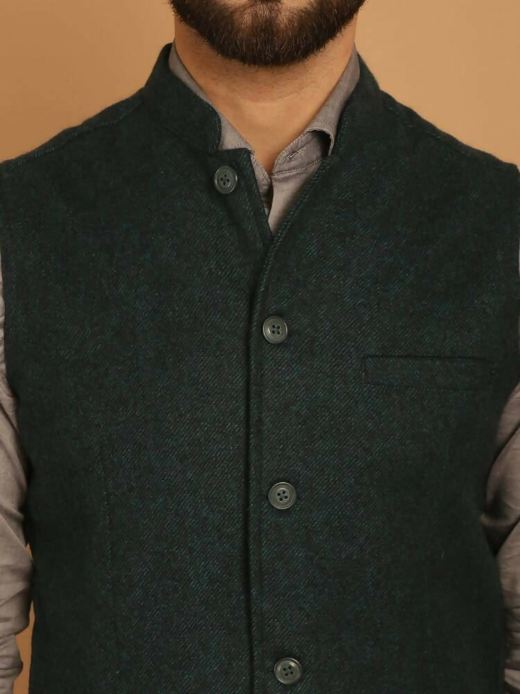 Even Apparels Pure Wool Nehru Jacket - Green - Distacart
