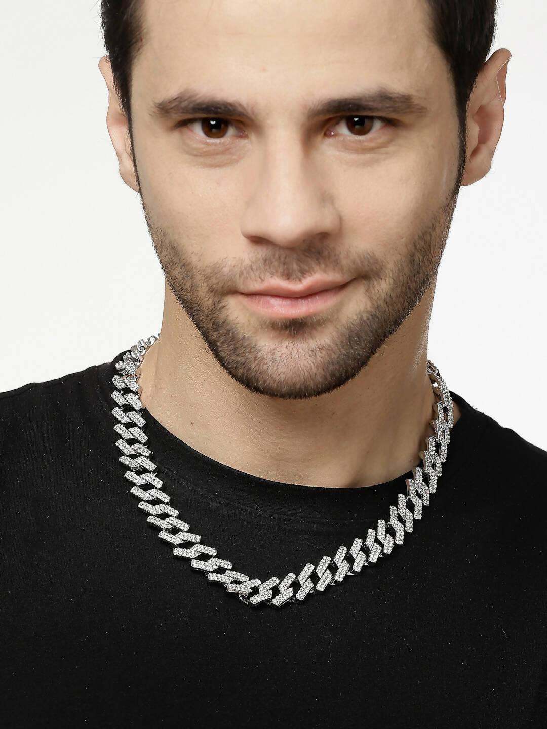 NVR Men Silver-Plated Stainless Steel American Diamond Chain - Distacart