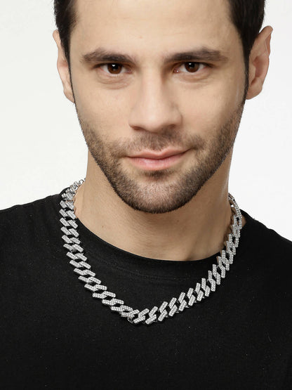 NVR Men Silver-Plated Stainless Steel American Diamond Chain - Distacart